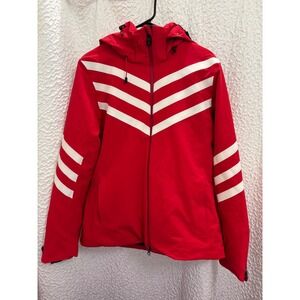 Perfect Moment Hooded Chevron Red White Puffer Zip Ski Jacket Women's Size L